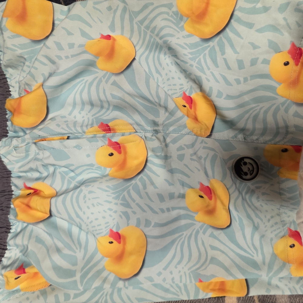Neff Aqua Swim Trunks with Yellow Duck Design